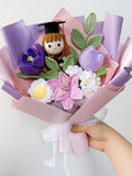 Crochet Graduation Bouquet: Custom Knitted Grad Doll & Flowers Bouquet