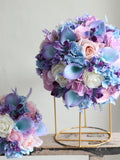 Light Blue Purple And Pink Rustic Bride Bouquet, Real Touch Roses, Real Touch Blue Purple Orchids, Lavender Flowers, Silk Wedding Bouquet wedding flower