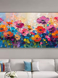 Original Colorful Flower Oil Painting, Abstract Blossom Art, 3D Textured Wall Art, Custom Floral Canvas Art, Modern Living Room Home Decor ANNIVERSARY