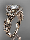 Flower Engagement Ring Nature Inspired Wedding Ring 18k Rose Gold 1 Carat Lab Grown Diamond Ring IGI Certified ANNIVERSARY