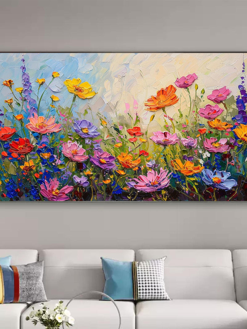 Large Original Colorful Flower Oil Painting, Abstract Blossom Art, Textured Wall Art Vibrant Floral Canvas Art Modern Living Room Home Decor ANNIVERSARY