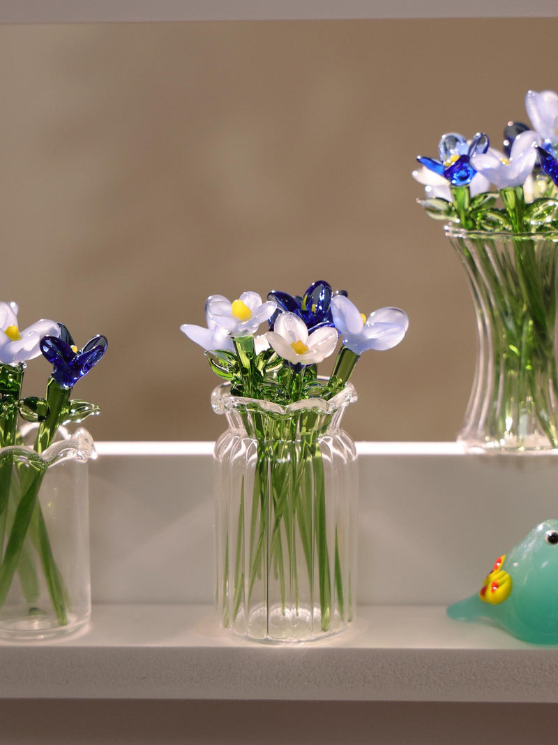 Glass Flower Sculpture, Hand Blown Spring Flower, Glass Flower Bouquet, Home Decor, Personalized Gifts, Gift For Her, Blue Flowers ANNIVERSARY