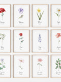 Set of 12 Watercolor Birth Month Flowers Prints, Birth Flower Printable, Botanical Wall Art, Birth Month Painting, Birth Month Flower Art, birthday flower
