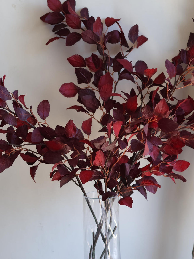 38" Burgundy Artificial Leaf Branch, Fall Wedding Greenery, Autumn Winter Kitchen Decoration, DIY Home/Wedding Vintage Floral Centerpieces faux plants