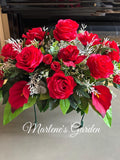IN OUR HEARTS All Red Rose & Lily Cemetery Saddle, Cemetery Saddle, Cemetery Flowers, Tombstone, Memorial Flowers, Tribute, Marlene's Garden flower spore