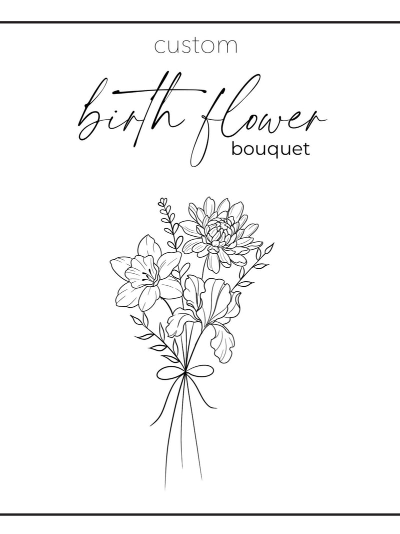 Custom Birth Flower Bouquet (fine line tattoos, prints, gifts) birthday flower