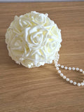 Wedding Flower Kissing Ball Ð Ivory or White Foam Rose Pomander with Pearl Handle silk flower