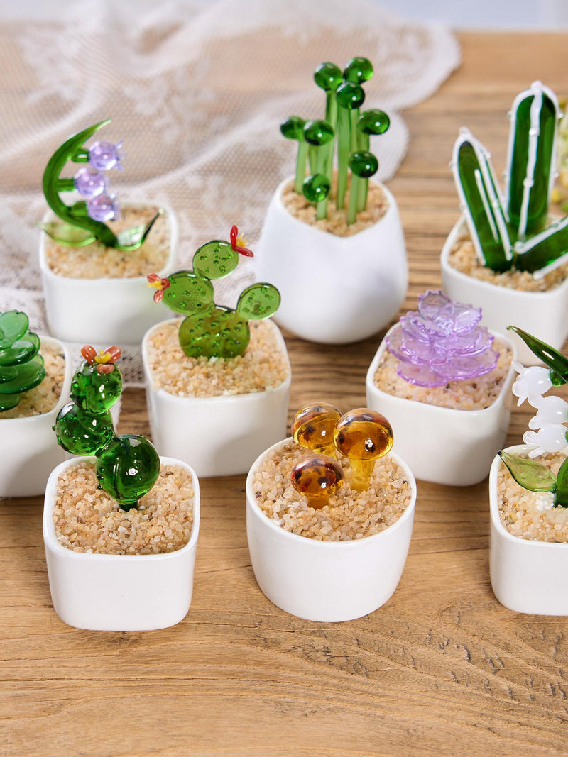 Handmade Glass Succulent Plant, Potted Home Decor, Cactus Lover Gift house warming flower