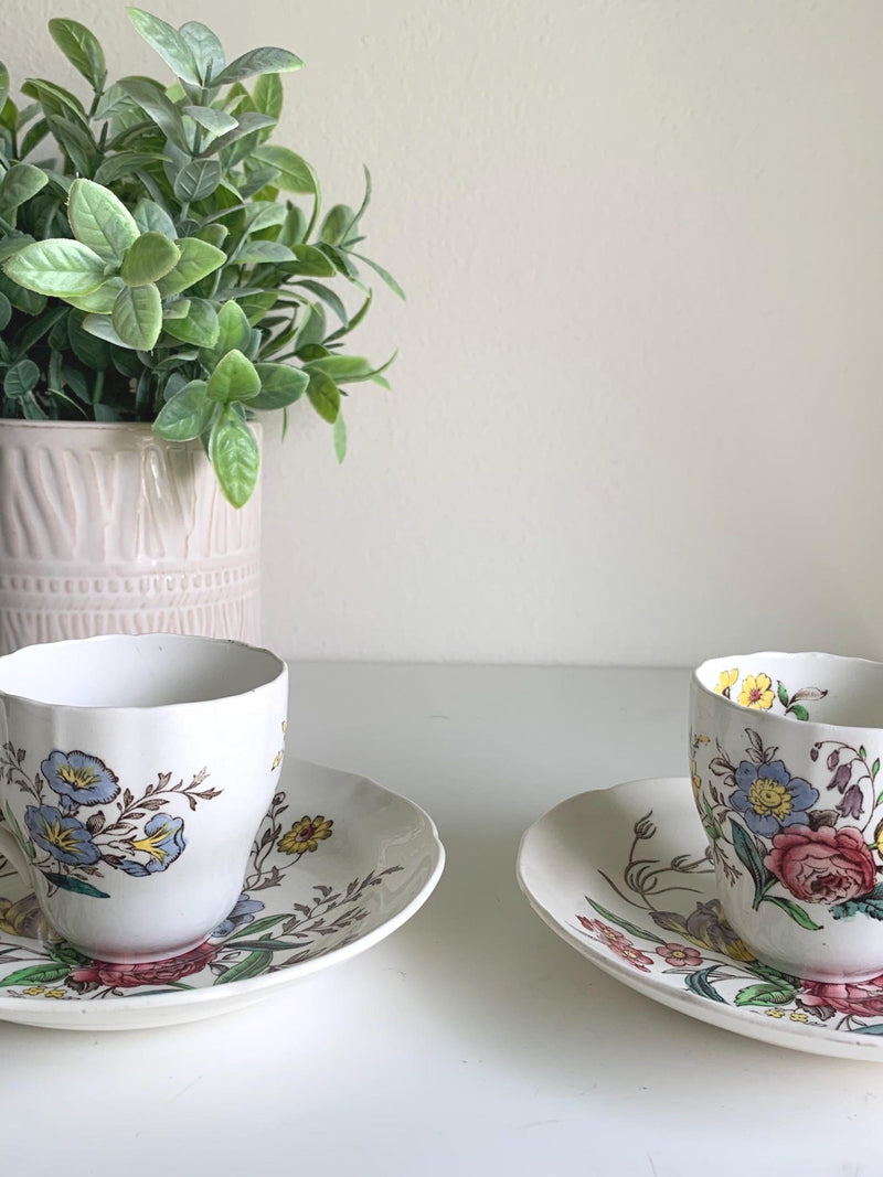 Spode Copeland Porcelain Tea Cup and Saucer, Gainsborough England, 1960s Fine China, Floral Tea Cup and Saucer, Set of 2 flower spore