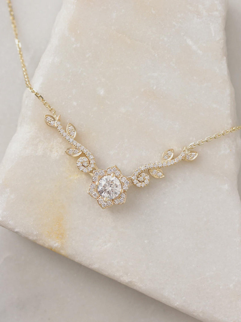 14K Gold Diamond Lily Rose Necklace, Luxury Flower Necklace, Anniversary Gift For Her, Wedding Jewelry ANNIVERSARY
