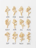 2PCS - Mother's Day jewelry Charm, Gold Flower Dangle Charms, Birth Flower Personalized Necklace Pendant, Real 14K Gold Plated [P1523-PG] birthday flower