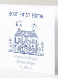 Personalised First Home Card with Floral House Design, Custom Names, Address & Move-In Date Keepsake Gift for New Homeowners house warming flower