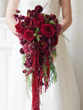Burgundy Wedding Bouquets,Cascading Bridal Bouquet | Rustic, elegant wedding flowers ,Artificial Flower Teardrop Bouquets Bouquet