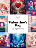 ValentineÕs Day Digital Paper Romantic Love Pink and Red Hearts Flowers Happy Valentines Sublimation Roses Romance for Cards and POD Love Romance Flower