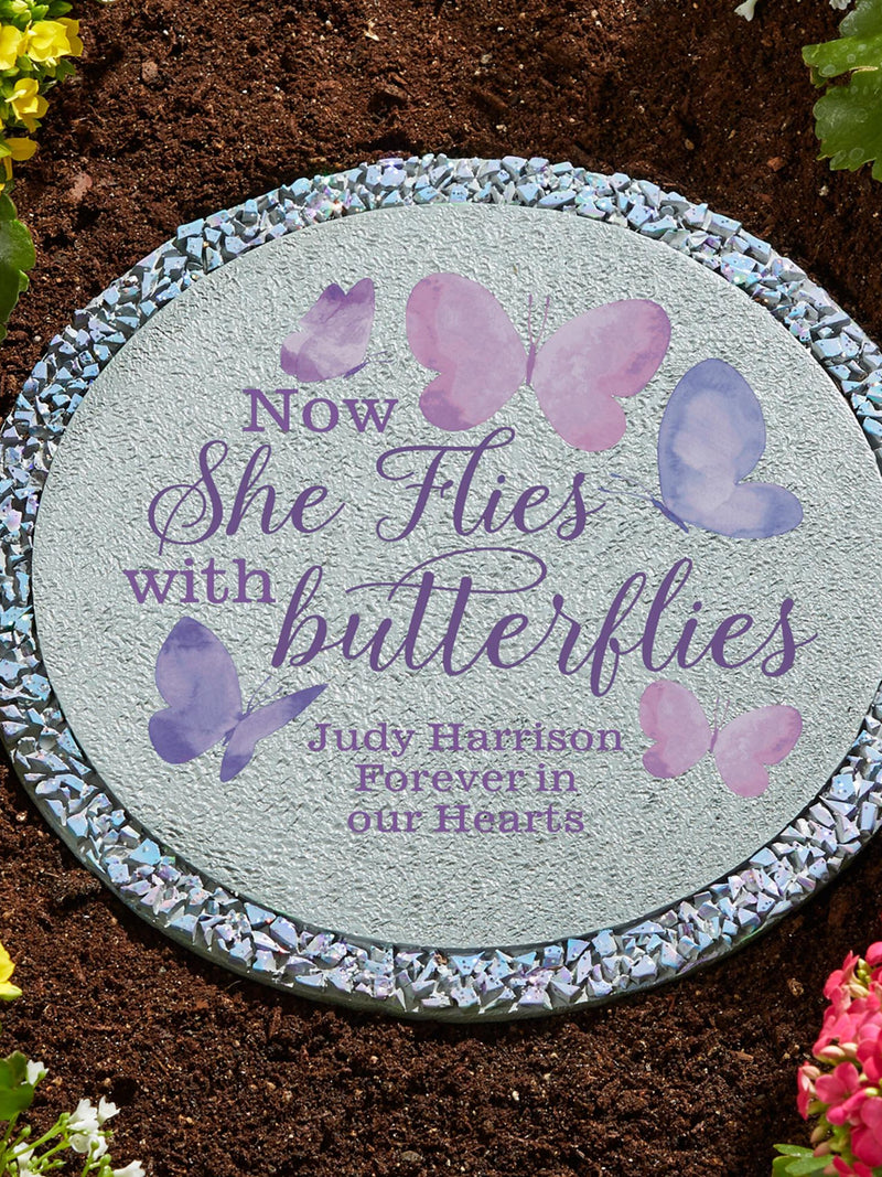 Personalized Memorial Garden Stone - Flies with Butterflies - Remember Him - Remember Her - Sympathy Gift - Memorial Gift - Choose He or She sympathy flower