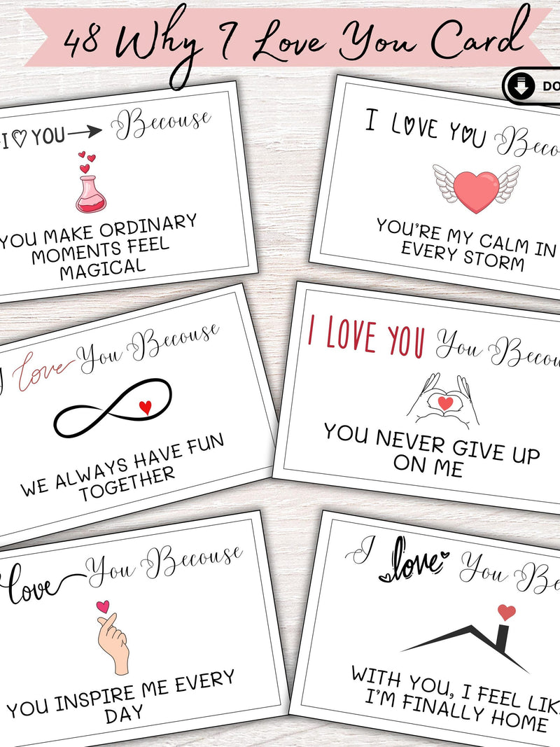Why I Love You Cards Love Notes For Husband Valentine's Day Card Anniversary Gift Boyfriend Gift Card Love Notes For Wife Romantic Note Card Love Romance Flower