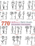 Wildflower Birth Month SVG Bundle, Botanical Flower Clipart, Birth Month Flower PNG, Digital Download, Sublimation Design, Font Included birthday flower