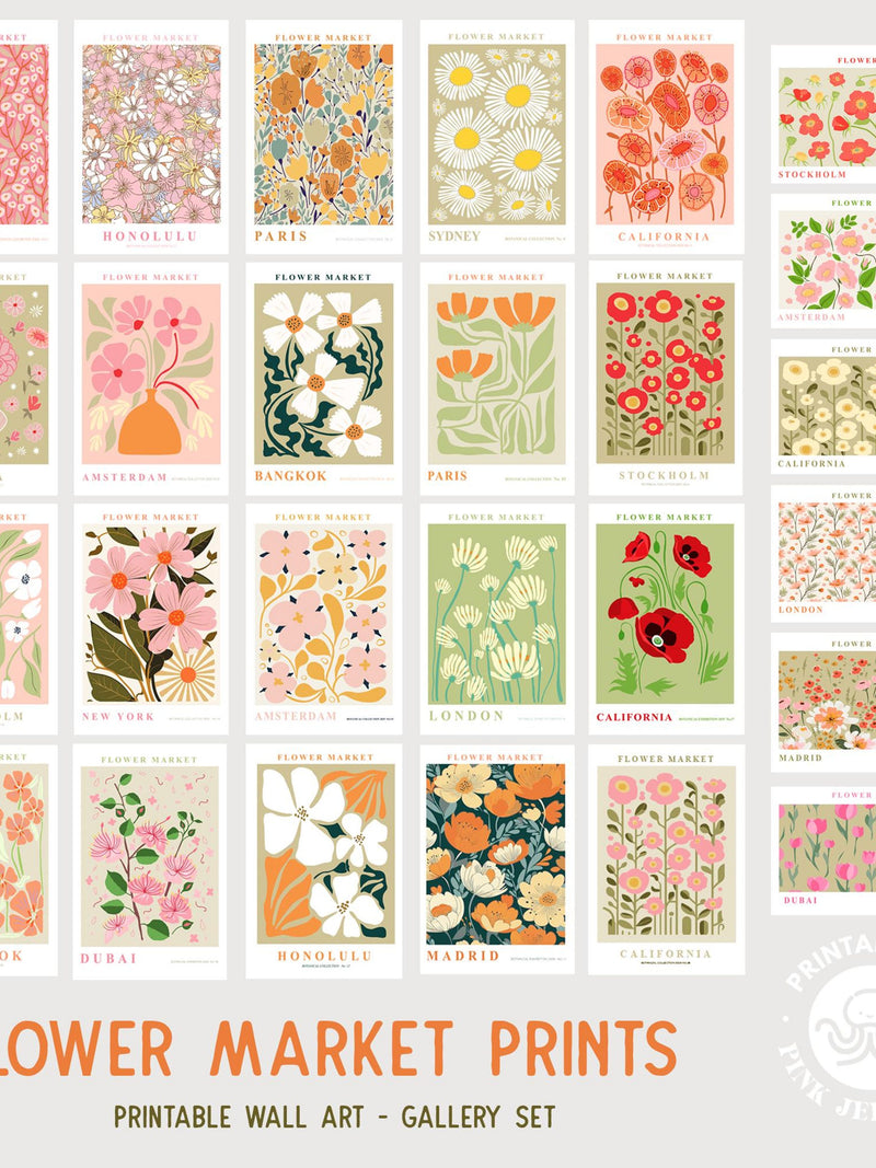 flower market wall art print set of 26, trendy wall art, floral botanical digital prints bundle gallery wall prints colorful flower posters FLOWER DELIVERY