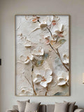 Heavy Impasto White Flower Painting, Textured Neutral Canvas Art, Palette Knife Decor ANNIVERSARY