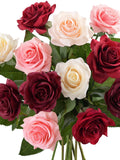Real Touch Silk Roses, Burgundy, Pink & Purple MŽlange, 12 Stems silk flower