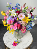 Colorful bridal wildflower bouquet, silk summer bouquet, wedding bouquet, groom pocket boutonniere, wedding accessory, artificial flowers Bouquet
