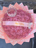 ETERNAL GLITTER ROSE pink bouquet with decorative wrap - happy birthday - big crown for display FLOWER DELIVERY