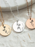 Personalized Birth Flower Necklace with Name, Engraved Floral Necklace, Valentines Days, Necklaces For Women, Birthday Gift, Gift for Her birthday flower