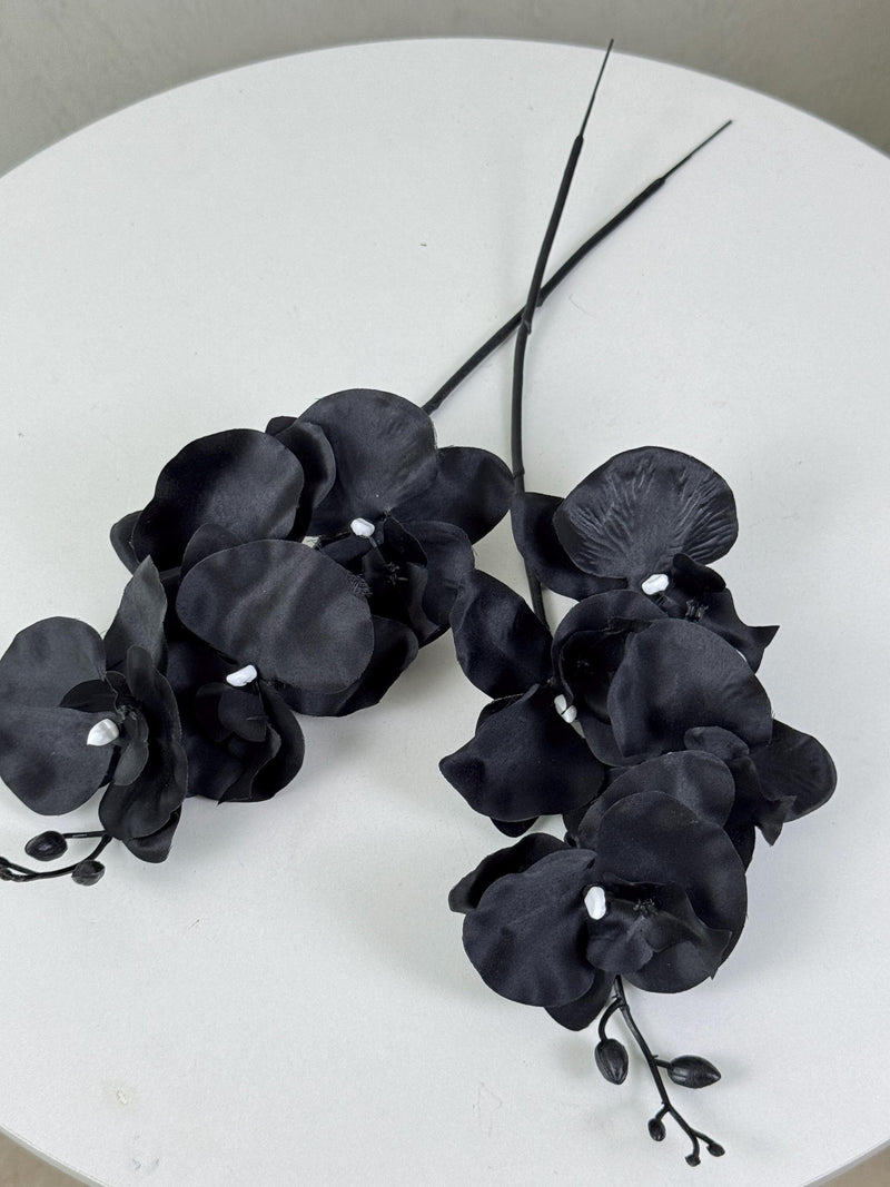 faux silk black orchid_artificial black orchid flower_fake black flower_DIY floral supply_dark rerto style decor_home wedding flower decor silk flower