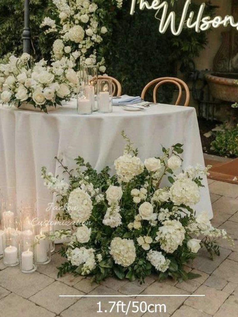 Ivory aisle flower arrangement with white roses and greenery, about 1.7 ft (50 cm)
