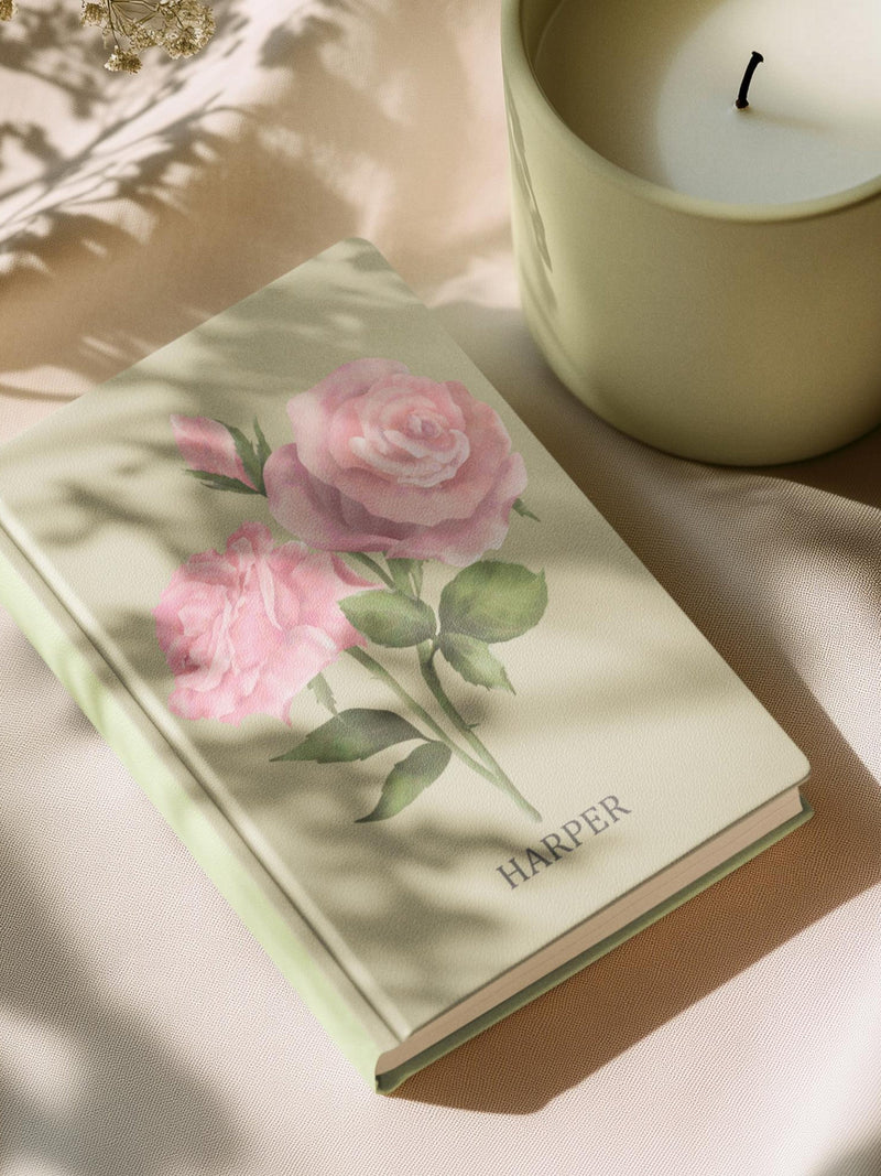 Custom Birth Flower Notebook, Personalized Name Journal, Hardcover Rose Floral Notebook, Personalized Birthday Gift, Custom Prayer Journal birthday flower