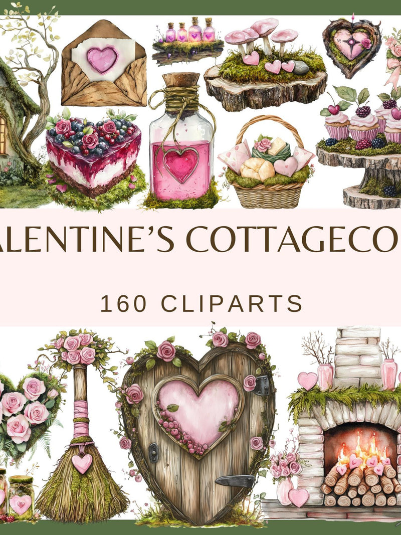Valentine's Day Cottagecore Clipart: 160 PNG, 300 DPI, Woodland Romance Love (Commercial Use, transparent Background, Digital Download) Love Romance Flower