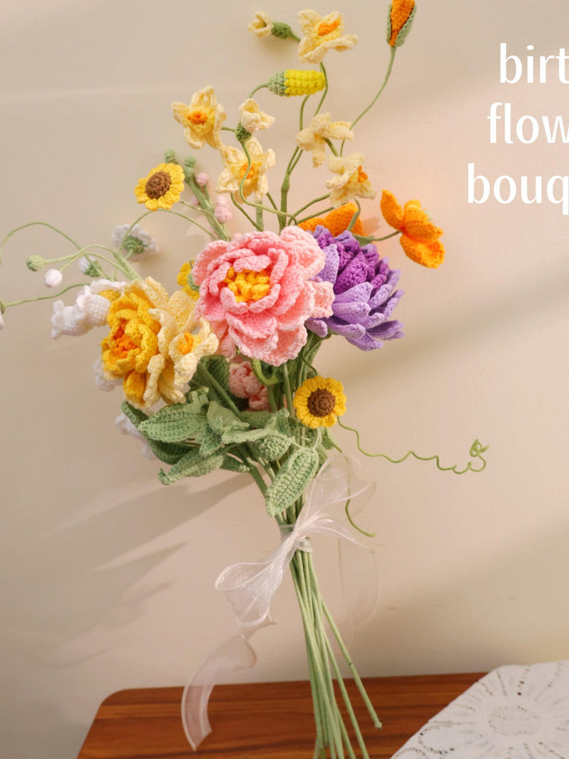 Custom Crochet Birth Month Flower Bouquet -Handmade Family Bouquet, Personalized Gift for Mom, Housewarming gift for friends, Home decor ANNIVERSARY
