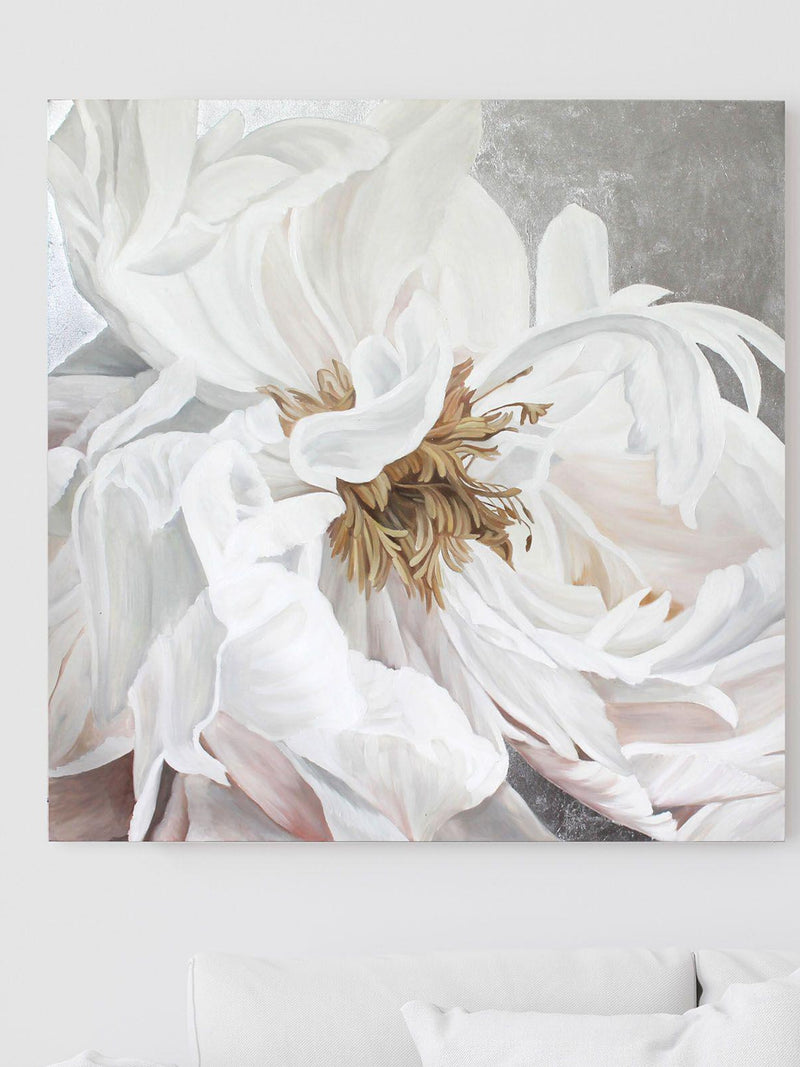Peony Painting | Peony wall art | Peony painting oil | Large floral painting | White peony | Peony painting canvas | Silver silk flowers 3 silk flower