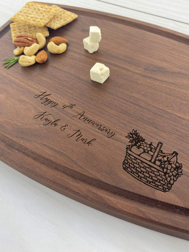 Personalized Cutting Board, Engraved Cutting Board, Fruit/Flowers Anniversary, Wedding Gift, Fourth Wedding Anniversary Gift, Four Years 143 house warming flower