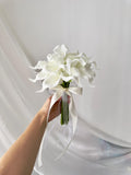 Petite Calla Lily Wedding Bouquet: Rustic White Silk Flower with Pearl Ribbon wedding flower
