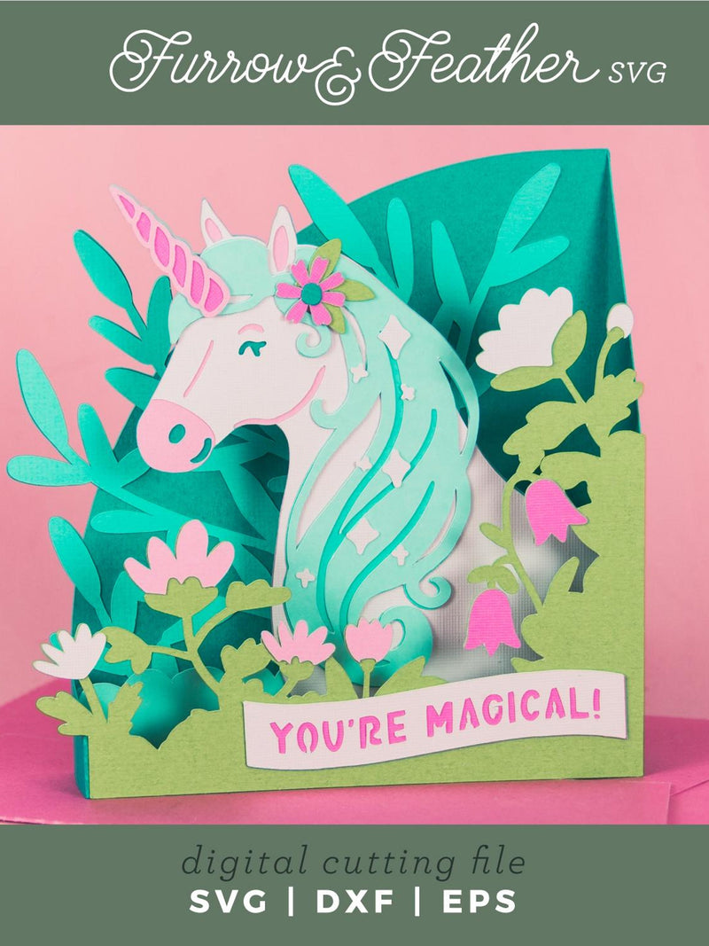 Unicorn Birthday Card SVG: 3D Flower Pop-Up, Cricut Silhouette File (Digital Download birthday flower