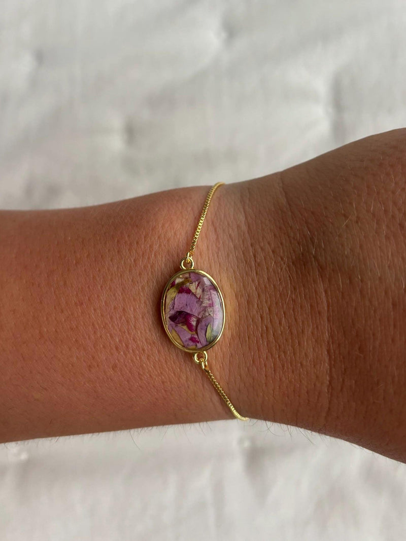 Custom Flower Petal Memorial Bracelet: Resin Keepsake Jewelry sympathy flower