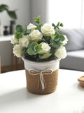 Artificial rose potted plants, fake flowers with pots, table ornaments, handmade mini rose potted plants, home/office decor, handmade gifts faux plants