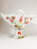 ANTIQUE RARE Porcelain Vase Made in Italy Hand Painted Three Peaks Holes Rare Unique Shape Vintage Ceramic Centrepiece Footed Pedestal flower spore