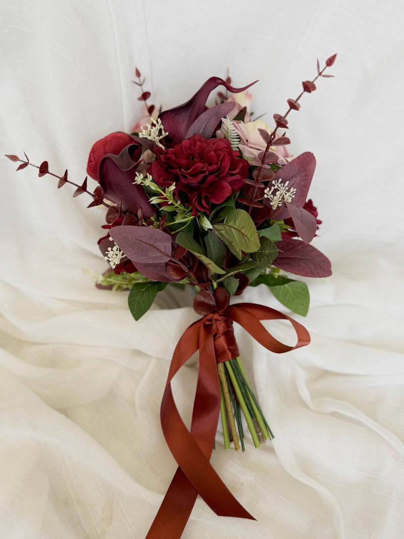 Wedding burgundy bouquet, fall bridal bouquet, artificial flowers, burgundy fake flower, silk wedding bouquet, the faux burgundy bouquet Bouquet