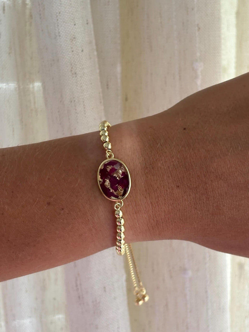 Custom Pressed Flower Memorial Bracelet - Adjustable Gold Keepsake sympathy flower