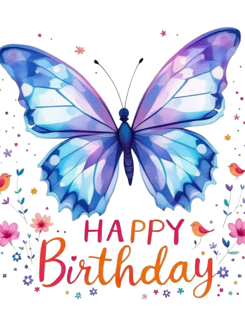 Happy Birthday Flowers Birds Clipart, Colorful Celebration (Digital Download) birthday flower