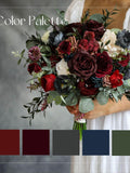 Burgundy Silk Flower Bridal Bouquet, Artificial Wedding Bouquet Bouquet