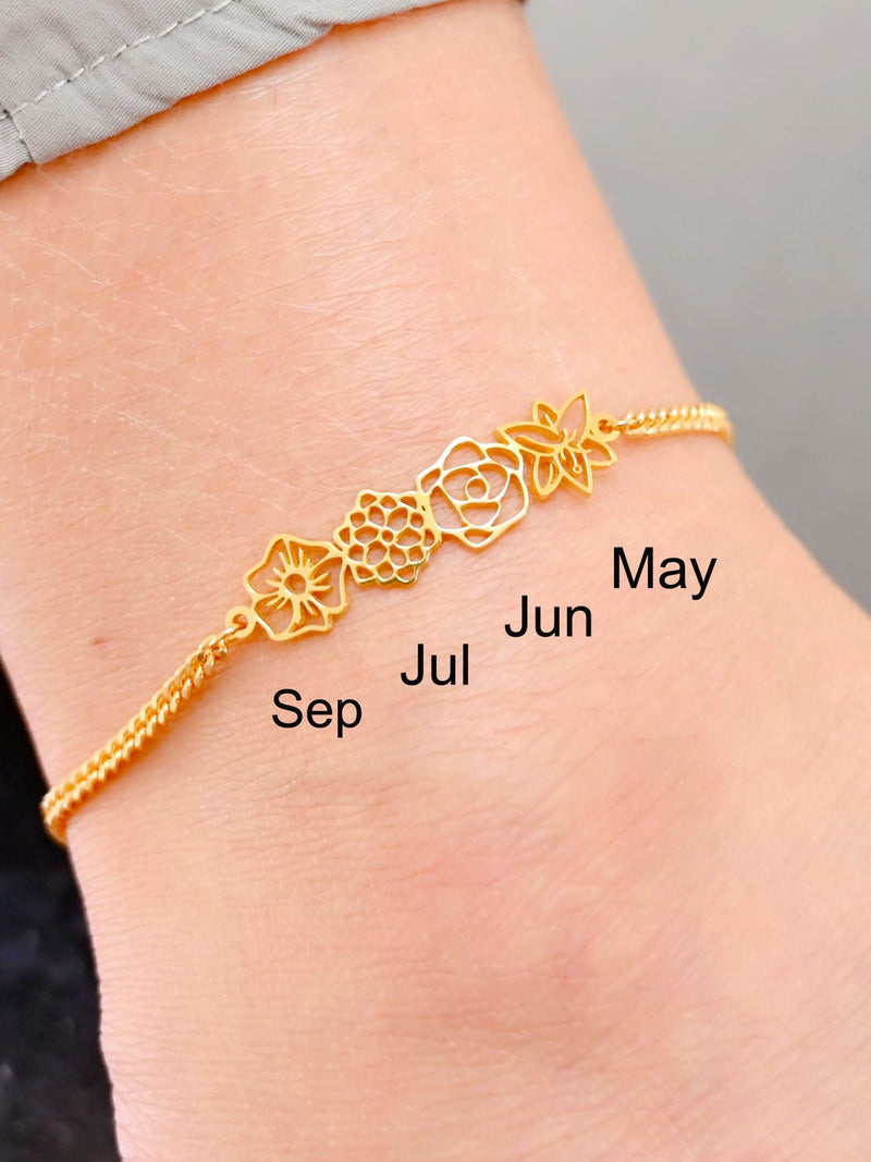 Personalized Multiple Birth flower anklet,Family Birth Flower Bouquet Bracelet For Mom,Personalized Gift,Christmas Gift,bridesmaid gifts birthday flower