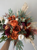 Wedding Bouquet Burnt Orange Bridal Bouquet Burgundy Flowers Boho Pampas Burgundy Terracotta Orange Wedding Cinnamon Fall Colors Bouquet wedding flower
