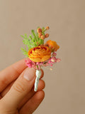 Ranunculus Boutonniere | Orange Wedding Buttonhole | Silk Floral Pin for Groom, Prom, or Fall Events silk flower