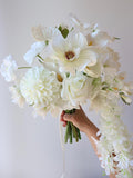 White Bridal Bouquet, Real Touch Silk Flowers Bouquet