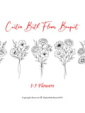 Custom Birth Flower Bouquet, Family Birth Month Tattoo Design, Flower Bouquet Print, Floral Tattoo Design,2-5 Flowers, Minimalist Print Gift birthday flower