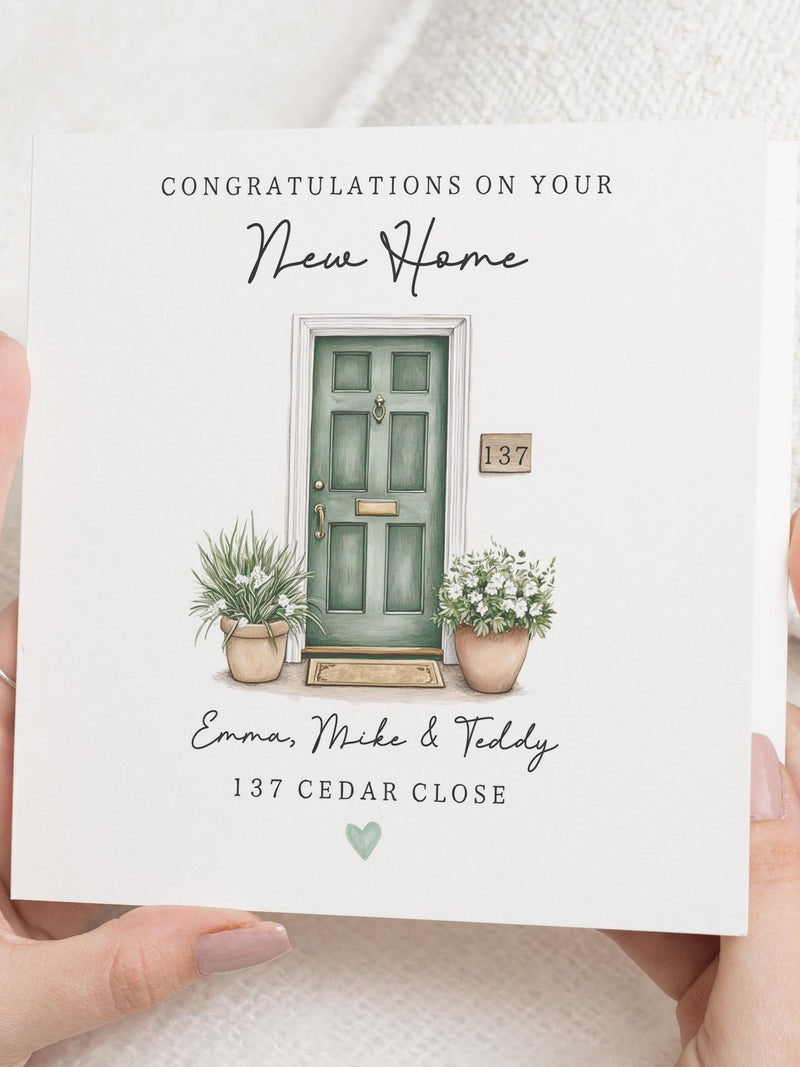 New Home Card, Personalised New Home Card, Congratulations Card, Housewarming Card, New Home Gift, Custom Address Card house warming flower