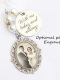 Memorial Bridal Bouquet Charm with Personalized Engraved Charm,  Oval Wedding Memorial Keepsake, Flower Bouquet Photo Charm sympathy flower